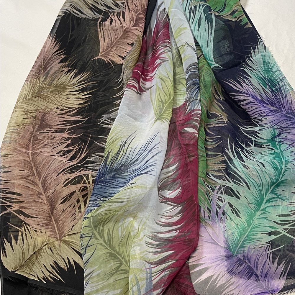 Colorful Feather Print Scarf Bundle of 3